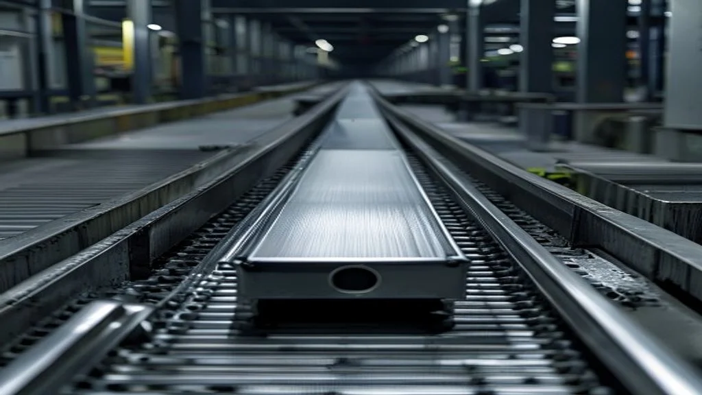 Metallbox auf einem Förderband in der Fertigungshalle – Symbol für die Früherkennung und Aussortierung von Ausschuss.